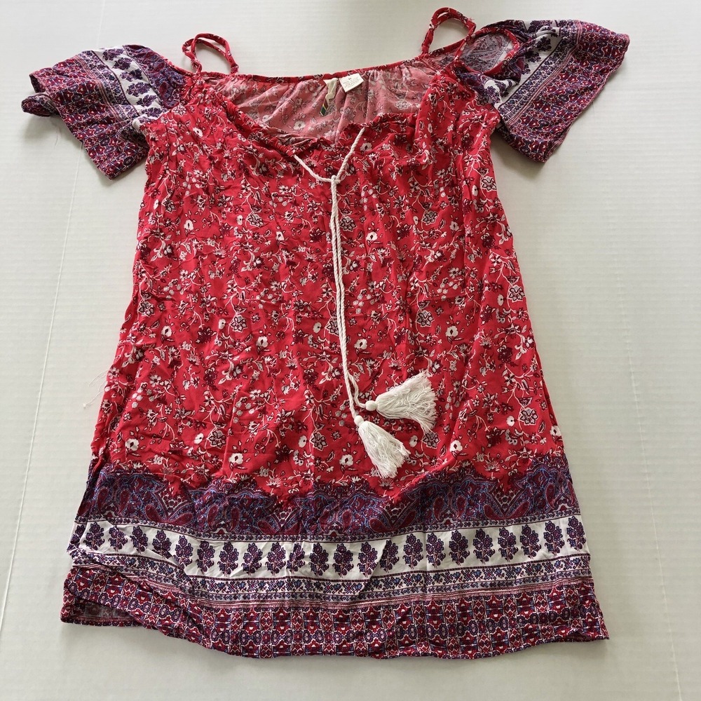 Mimi Chica Pink Floral Off The Shoulder Taste Tunic Top Sz M A31922